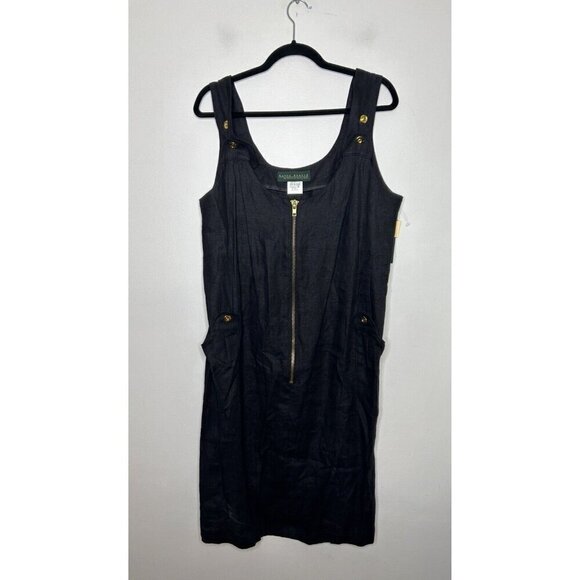 Harve Benard Dresses & Skirts - Harve Benard 100% Linen Midi Dress Black Sleeveless Pockets Casual Size 16 NWT